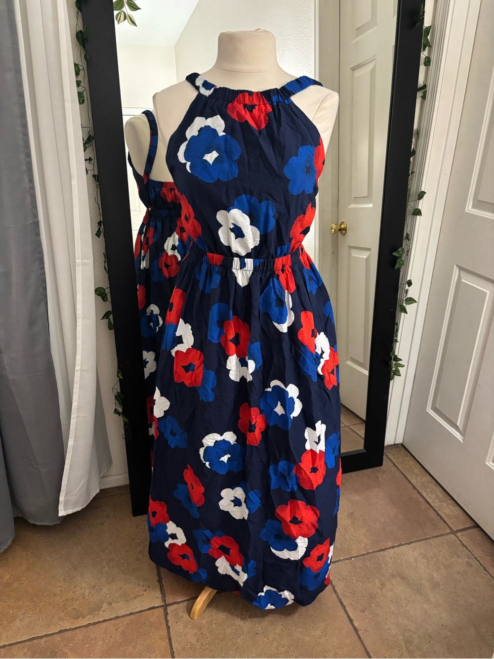 Banana Republic Navy Dress with Red and White Floral Accents